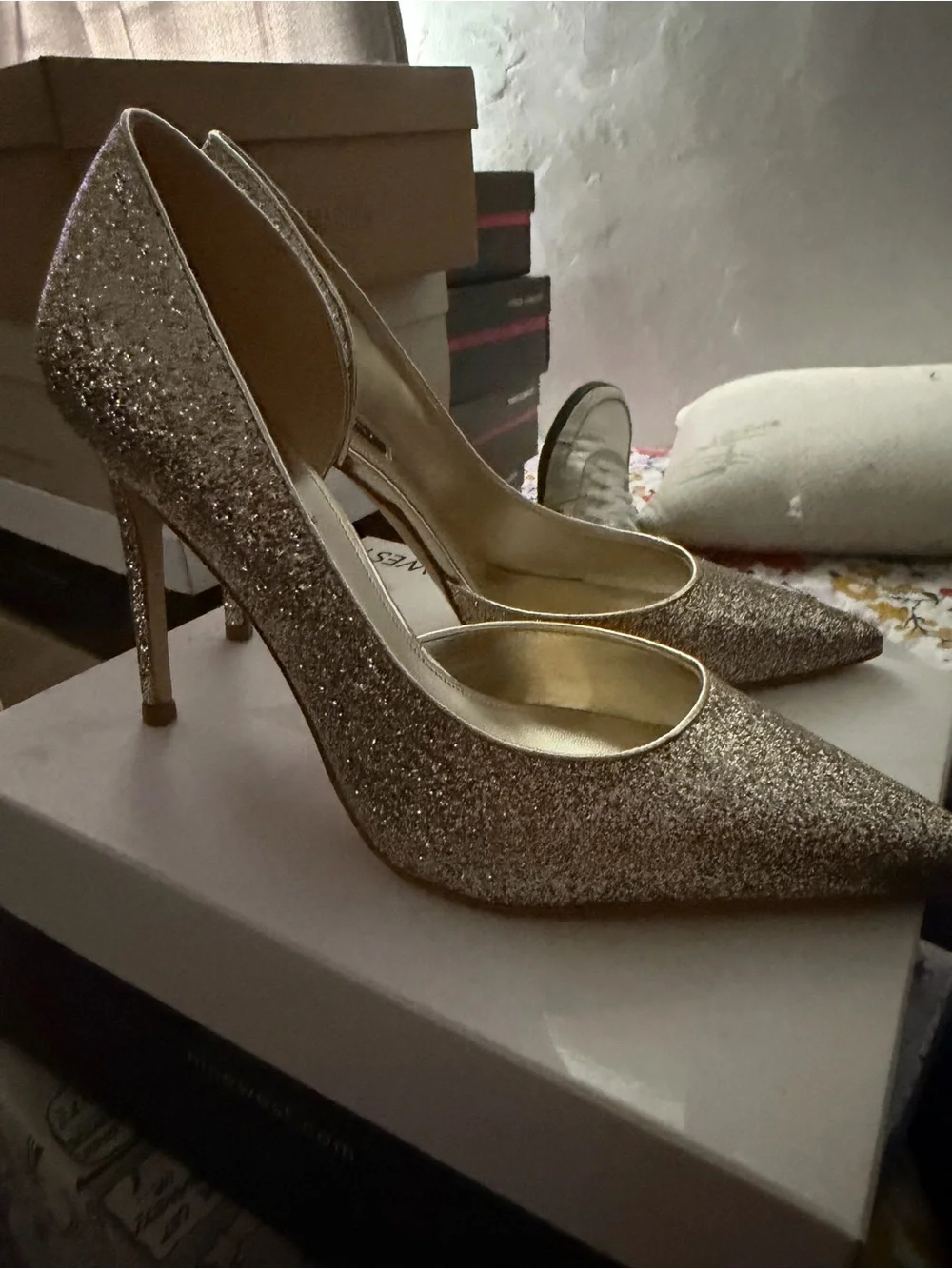 Nine West Glitter Pointed-Toe Stiletto Pumps in Gold